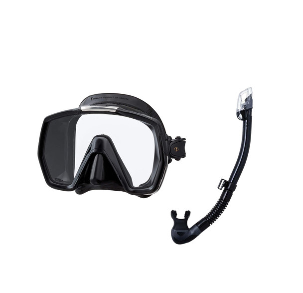 product variation TUSA Freedom HD Black/Black Diving Mask with Hyperdry Elite II Black/Black Snorkel (M-1001QB-BK+SP-0101QB-BK) image