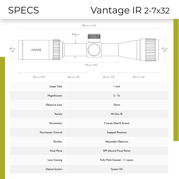 product variation HAWKE Vantage AO IR 2-7x32mm 1in Riflescope (14211) image