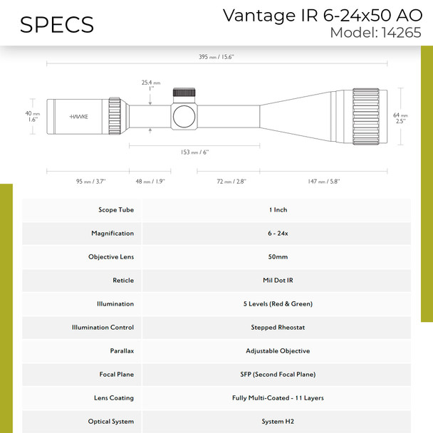 product variation HAWKE Vantage AO IR 6-24x50mm 1in Riflescope (14265) image