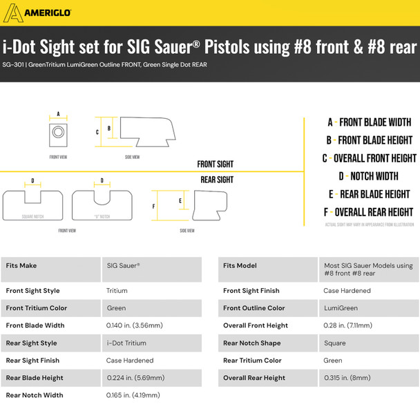 product variation AMERIGLO i-Dot Sight Set For Sig Sauer Pistols Using #8 Front & #8 Rear (SG-301) image