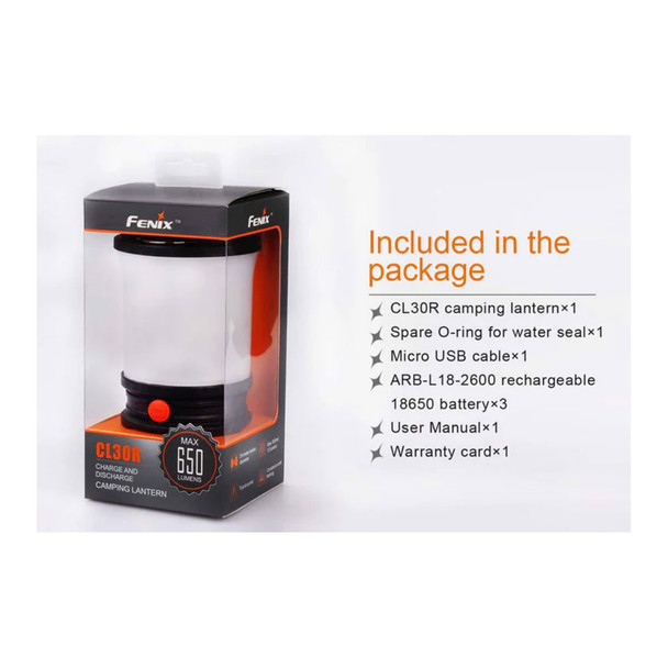 FENIX CL30R 650 Lumens USB Rechargeable Black Lantern (CL30R-Black)