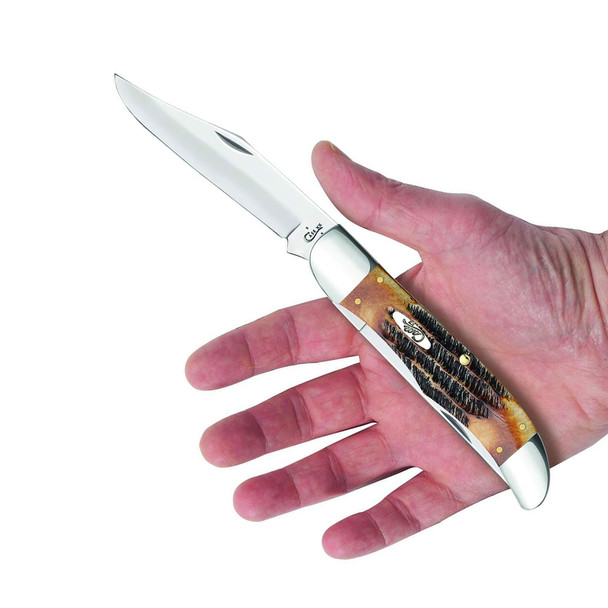 product variation CASE XX Folding Hunter 6.5 BoneStag 2-Blade Pocket Knife with Leather Sheath (03574) image