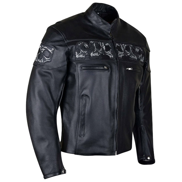 product variation VANCE LEATHERS USA Men's Reflective Skull Premium Cowhide Leather Motorcycle Jacket (VL535) image
