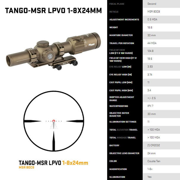 product variation SIG SAUER Tango-MSR 1-8x24mm Illum BDC8 SFP Coyote Tan Riflescope (SOTM81200) image