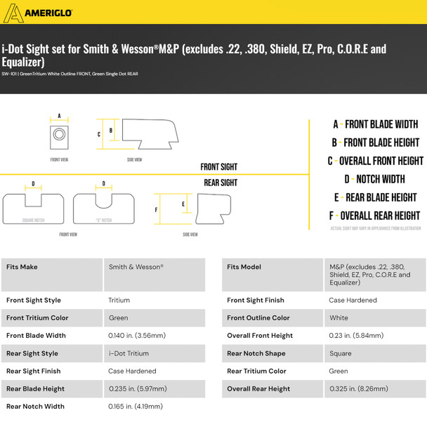 product variation AMERIGLO Tritium i-Dot Smith & Wesson M&P Night Sight Set (SW-101) image