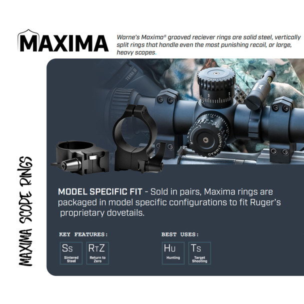 product variation WARNE Maxima 30mm Quick Detach Medium Matte Rings for Ruger (14RLM) image