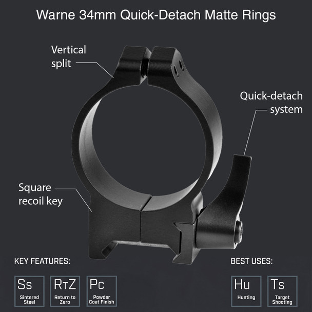 product variation WARNE Maxima Steel 34mm Quick Detach Medium Matte Rings (221LM) image