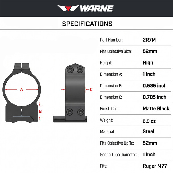 product variation WARNE Ruger M77-Hawkeye 1in Fixed High Matte Rings (2R7M) image