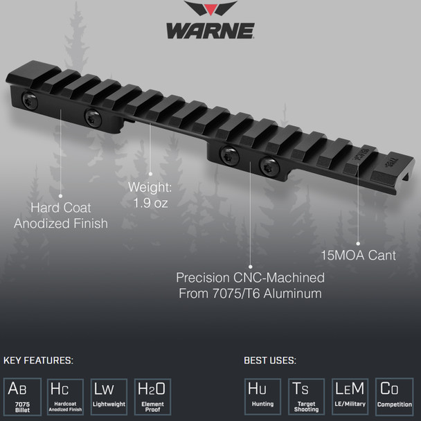 product variation WARNE Mountain Tech Black Anodized 15 MOA Picatinny Rail Adapter for CZ 452/455 11mm (7755M) image