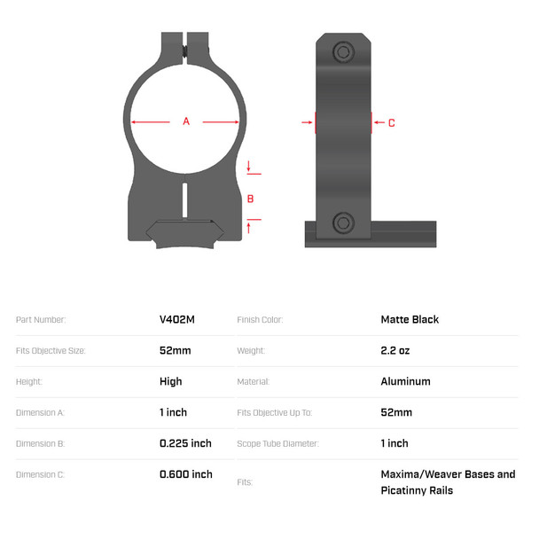 product variation WARNE Vapor 1in High Matte Rings (V402M) image