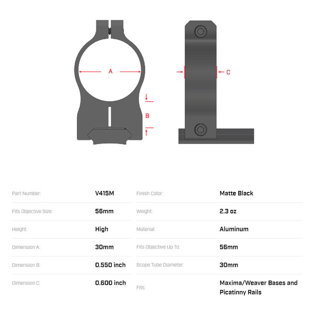 product variation WARNE Vapor 30mm High Matte Rings (V415M) image