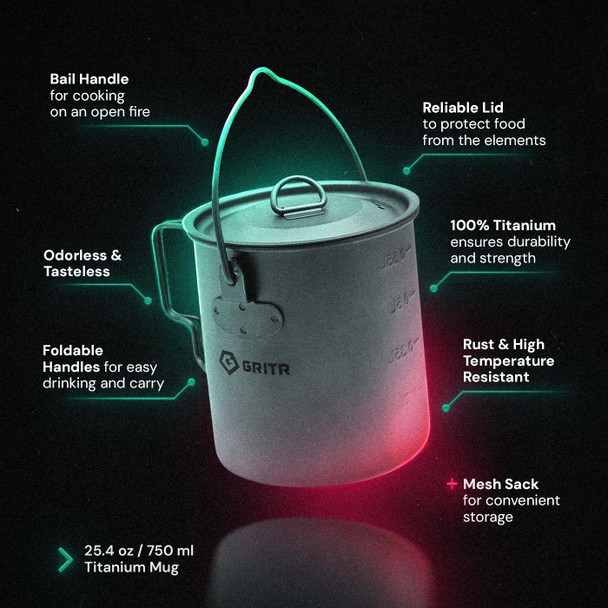 product variation GRITR Titanium Grill Mesh w/ Titanium Mug 25.4 fl oz & Titanium Sport Water Bottle 24 fl oz - Ultralight Outdoor Gear for Camping, Hiking, Backpacking, Fishing, Hunting, Survival image