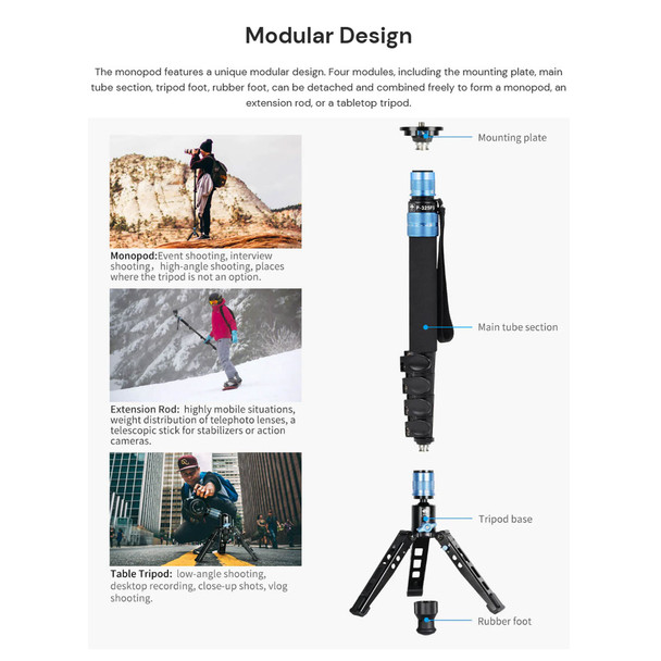 product variation SIRUI P325FS 5 Section Carbon Fiber 360 Panning Monopod With VH-10 Fluid Video Head image