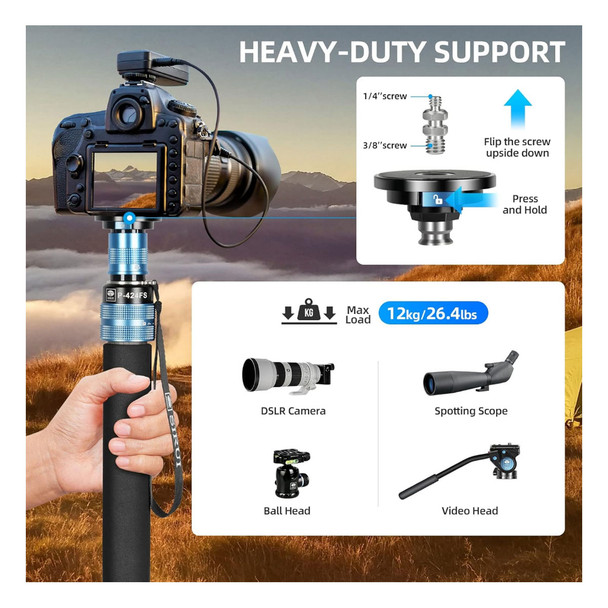 product variation SIRUI P424FS 4 Sections Carbon Fiber 360 Panning Monopod With VH-10 Fluid Video Head image