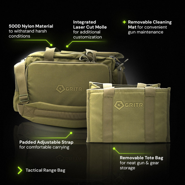 GRITR Tactical Range Bag, Multi-Caliber Firearm Cleaning Kit w/ 3 Gun CLP Solutions, 24 fl oz Stainless Steel Insulated Water Bottle & Trucker Hat