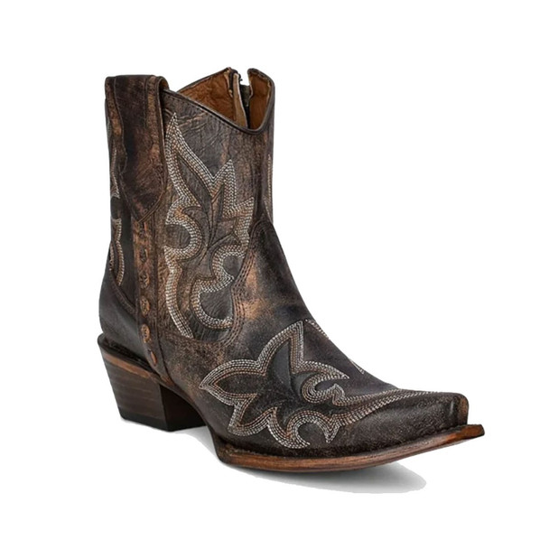 product variation CIRCLE G by CORRAL Women's Black/Brown Embroidery Western Zipper Ankle Boots (L5917) image