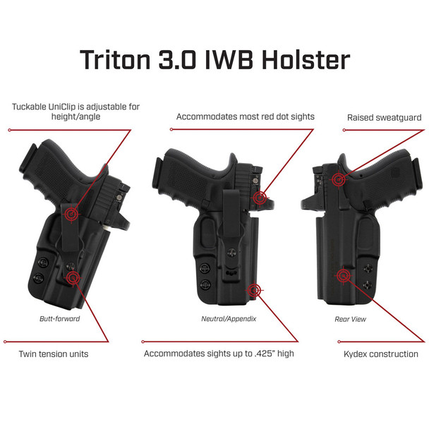 product variation GALCO Triton 3.0 Kydex Strongside/Crossdraw Black Right Hand Inside Waistband Holster for Arex Delta / Glock 17 (TR3-224RB) image