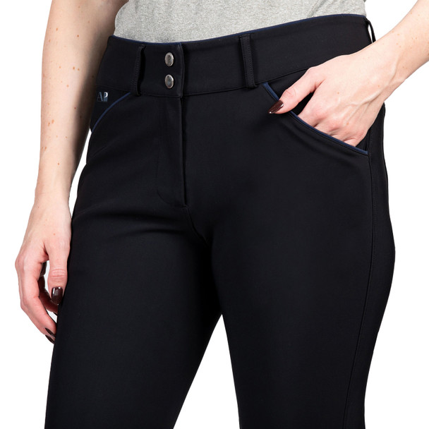 product variation AP HASSINGER Women's Night Moves Black Front Zip Knee Patch Breeches (1001) image