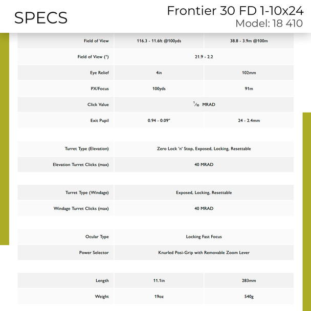 product variation HAWKE Frontier 30 FD 1-10x24 Mil FD Riflescope (18410) image