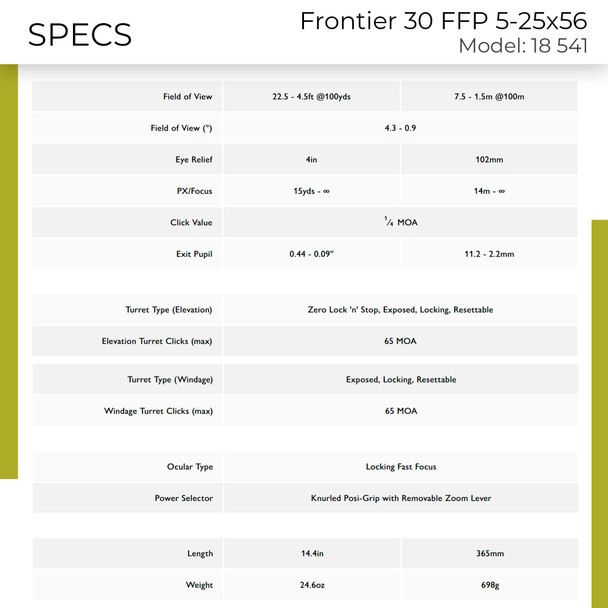 product variation HAWKE Frontier 30 FFP SF ZS 5-25x56 FFP SF IR FFP MOA Hunter Riflescope (18541) image