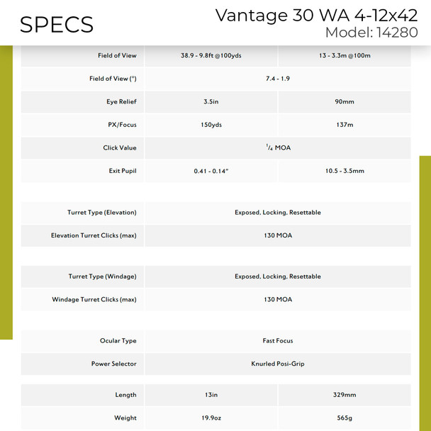 product variation HAWKE Vantage 30 WA IR 4-12x42 6.5 Creedmoor Marksman Riflescope (14280) image
