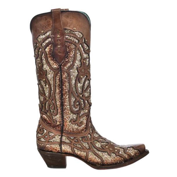 product variation CORRAL Womens Orix Glittered Inlay and Studs Brown Snip Toe Cowboy Boots (C3331-LD) image