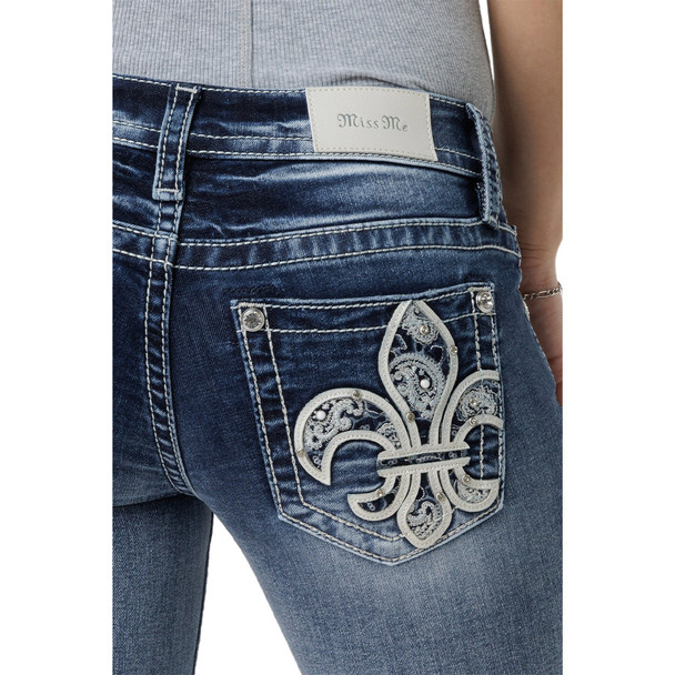 Miss Me Women's Fleur de Paisley Dark Blue Low Rise Skinny Jeans (L9294S)