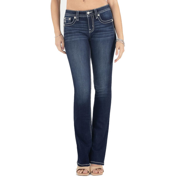product variation MISS ME Women's Berry and Gold Mid-Rise Dark Blue Bootcut Jeans (M3080B53) image
