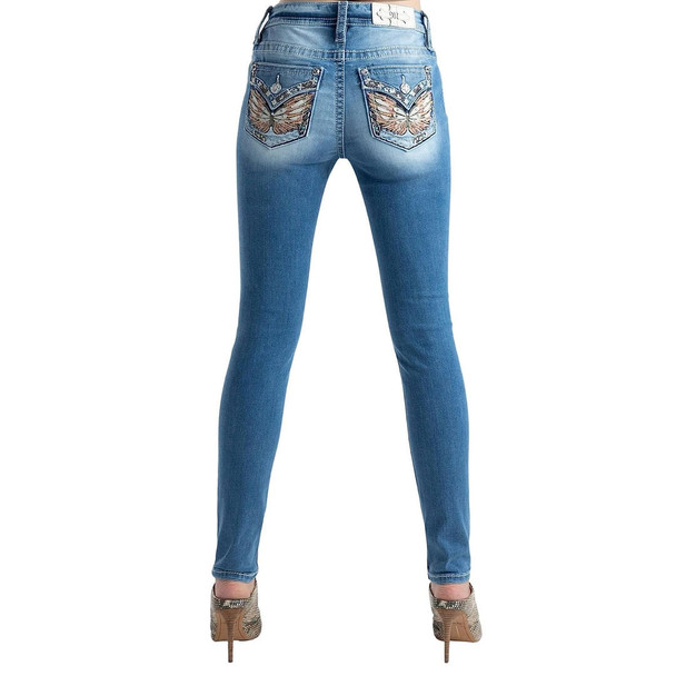 product variation MISS ME Women's Vibrant Winged Light Blue Mid-Rise Skinny Jeans (M3080S48) image