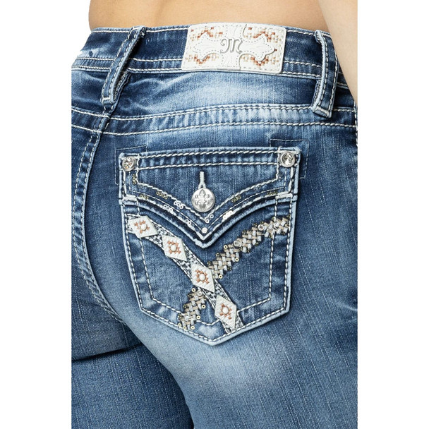 product variation MISS ME Women's Woven Cross Stitch Mid-Rise Medium Blue Bootcut Jeans (M3444B102) image