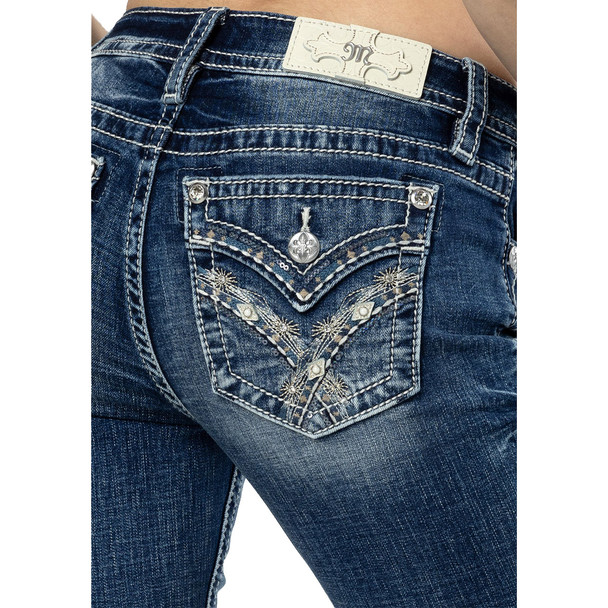 product variation Miss Me Women's Cross Stars Dark Blue Mid-Rise Bootcut Jeans with Embroidery & Faux Flap Pockets (M3444B109V) image