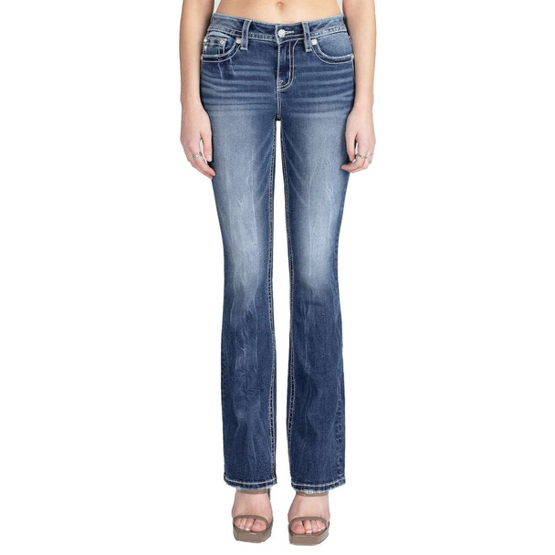 product variation MISS ME Women's Classic X Embellished Faux Flap Pockets 25W x 34L Mid-Rise Bootcut Jeans (M3444B96) image