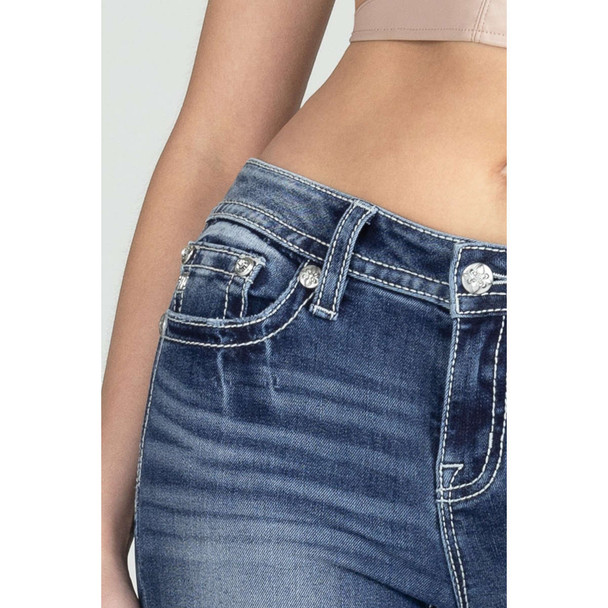 product variation MISS ME Women's Classic X Embellished Faux Flap Pockets 25W x 34L Mid-Rise Bootcut Jeans (M3444B96) image