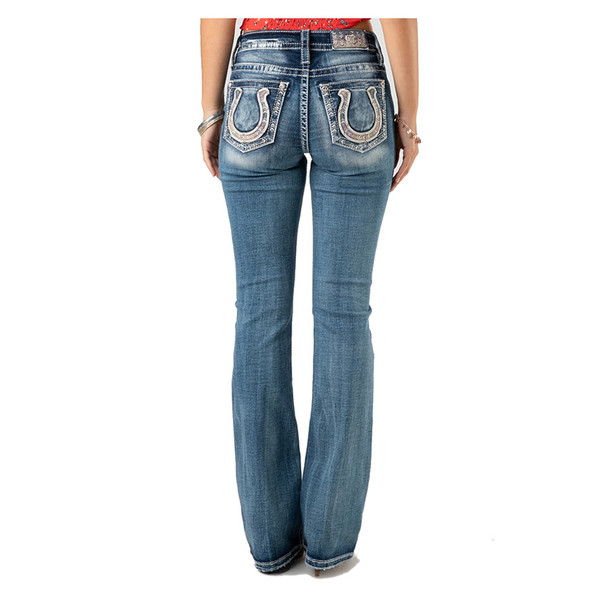 product variation MISS ME Women's Arrow Horseshoe Lucky Bootcut Light Blue Jeans (M3853B) image