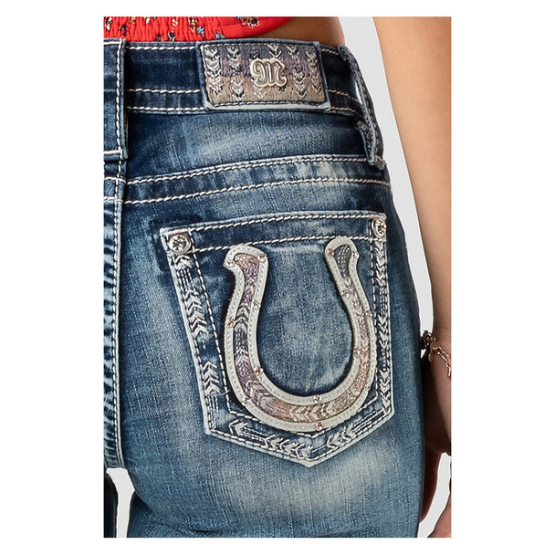 product variation MISS ME Women's Arrow Horseshoe Lucky Bootcut Light Blue Jeans (M3853B) image