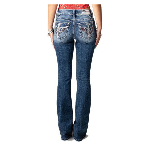 Jeans Bootcut Miss Me - Taille W28 L34 - Bleu Foncé - Surpiqûres Épaisses - Neuf Sans Étiquette