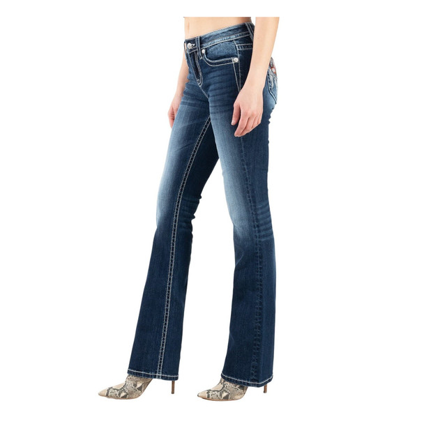 product variation MISS ME Women's Mid Rise Bandana Dream Catcher Dark Blue Bootcut Jeans (M3935B) image