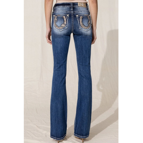 product variation MISS ME Women's Mid-Rise Wild Horseshoe Dark Blue Bootcut Jean (M3956B) image