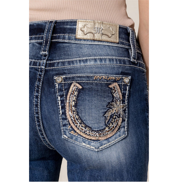 product variation MISS ME Women's Mid-Rise Wild Horseshoe Dark Blue Bootcut Jean (M3956B) image