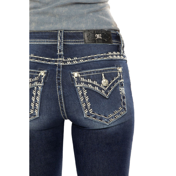 product variation MISS ME Women's Metallic Border Stitch Dark Blue Mid-Rise Bootcut Jeans (M5014B398) image