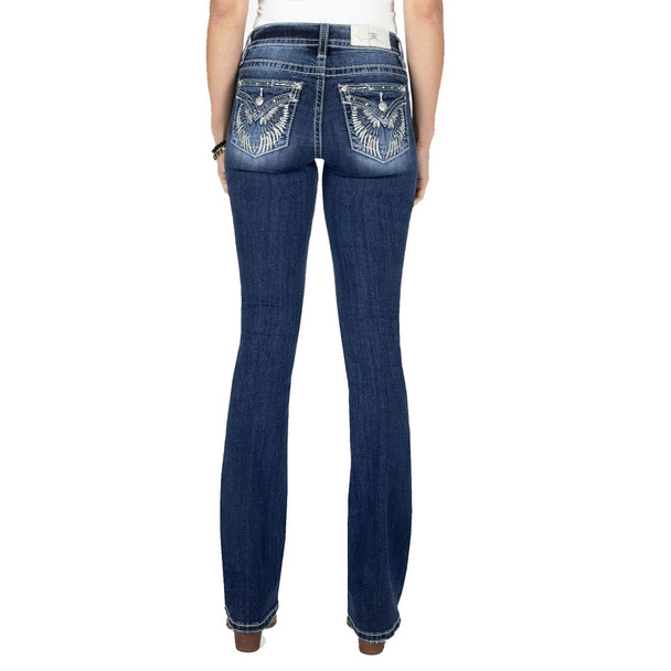 product variation MISS ME Women's Raised Silver Wings Medium Dark Wash Bootcut Jeans (M5082B145) image