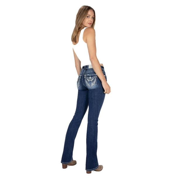 product variation MISS ME Women's Raised Silver Wings Medium Dark Wash Bootcut Jeans (M5082B145) image