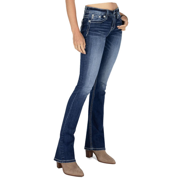 product variation MISS ME Women's Raised Silver Wings Medium Dark Wash Bootcut Jeans (M5082B145) image