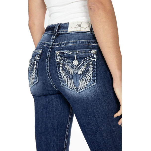 product variation MISS ME Women's Raised Silver Wings Medium Dark Wash Bootcut Jeans (M5082B145) image