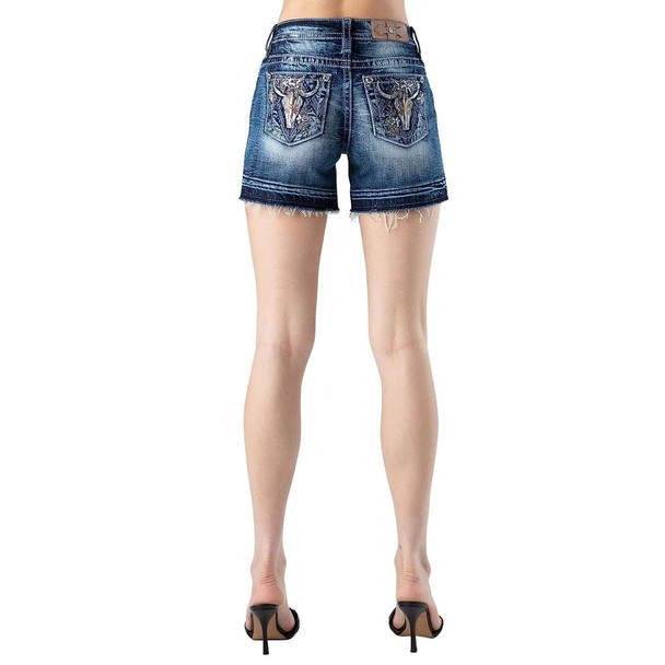 product variation MISS ME Women's Desert Longhorn Dark Blue Mid-Rise Denim Shorts (M9113D) image