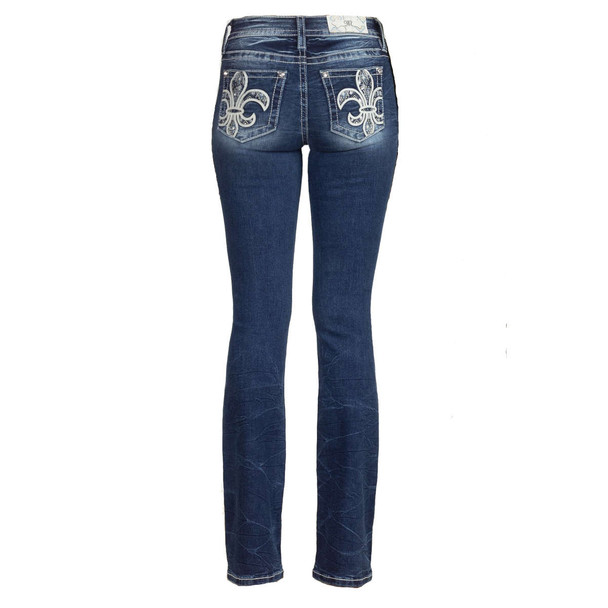product variation MISS ME Women's Aztec Sequin Fleur De Lis 25W x 34L Bootcut Jeans (M9124B) image