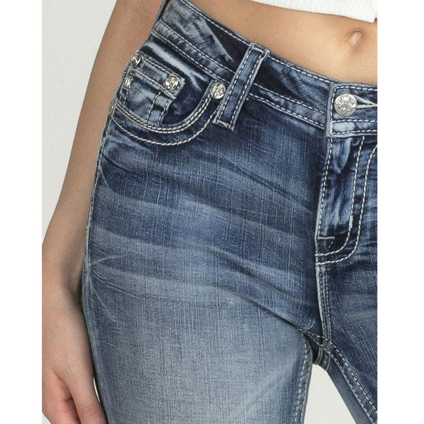 product variation MISS ME Women's Horseshoe Blues Medium Blue Mid-Rise Denim Capri (M9153P) image