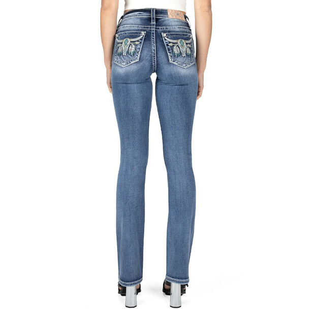 product variation MISS ME Women's Mid-Rise Turquoise Aztec Longhorn Medium Blue Bootcut Jeans (M9187B) image