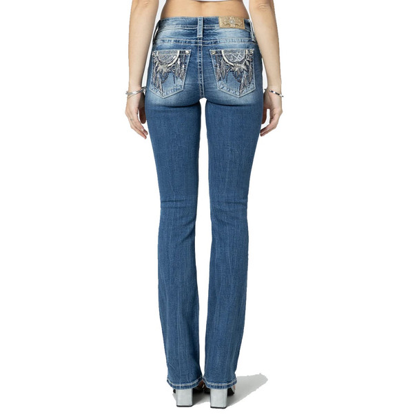 product variation MISS ME Women's Floral Dreamcatcher Mid-Rise Light Blue Bootcut Jeans (M9190B) image