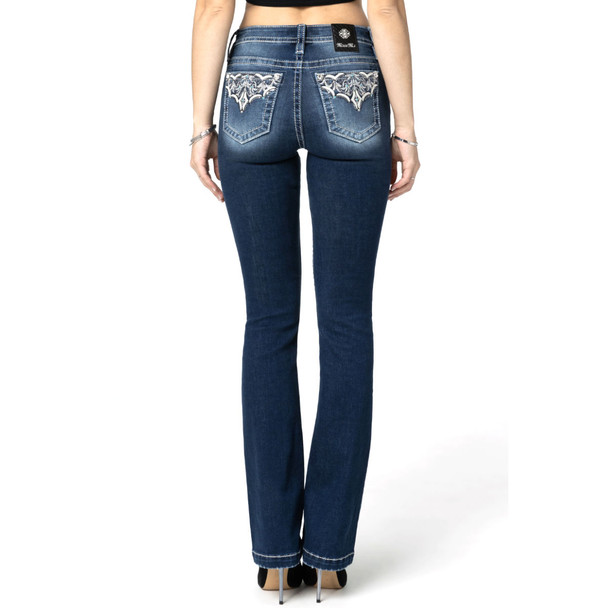 product variation MISS ME Women's Mid-Rise Silver Web Dark Blue Bootcut Jeans (M9191B) image